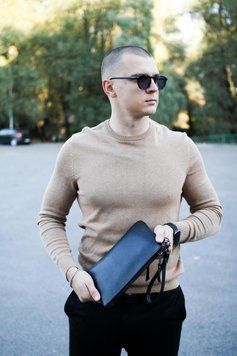 Шкіряний клатч із натуральної зернистої шкіри SKILL (чорний) SKL-017 фото