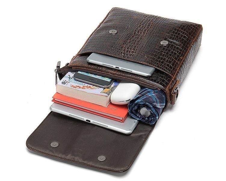 Чоловіча шкіряна сумка під рептилію Leather Collection (8857) brown 2527212021 фото