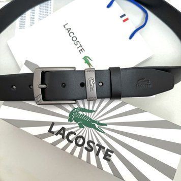 Чоловічий шкіряний брендовий ремінь Lacoste (996), стильний ремінь, ремінь з натуральної шкіри, чорний ремінь, чоловічий ремінь 996 фото