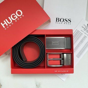 Чоловічий подарунковий набір (ремінь із двома пряжками) H.Boss (218), шкіряний ремінь чоловічий, брендовый ремінь, ремінь шкіряний 218 фото