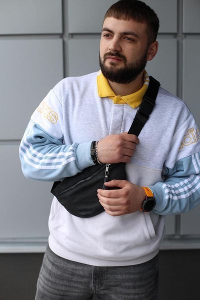 Бананка із натуральної шкіри, шкіряна сумка на пояс SKILL Line (чорна) SKL-007 фото