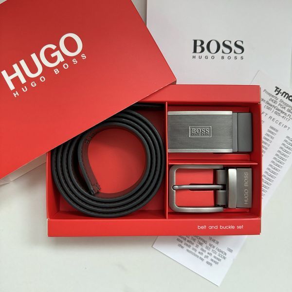 Чоловічий подарунковий набір (ремінь із двома пряжками) H.Boss (218), шкіряний ремінь чоловічий, брендовый ремінь, ремінь шкіряний 218 фото