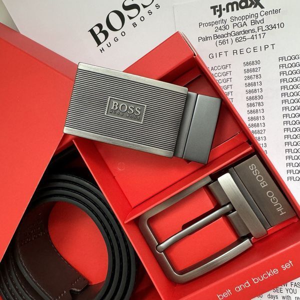 Чоловічий подарунковий набір (ремінь із двома пряжками) H.Boss (218), шкіряний ремінь чоловічий, брендовый ремінь, ремінь шкіряний 218 фото