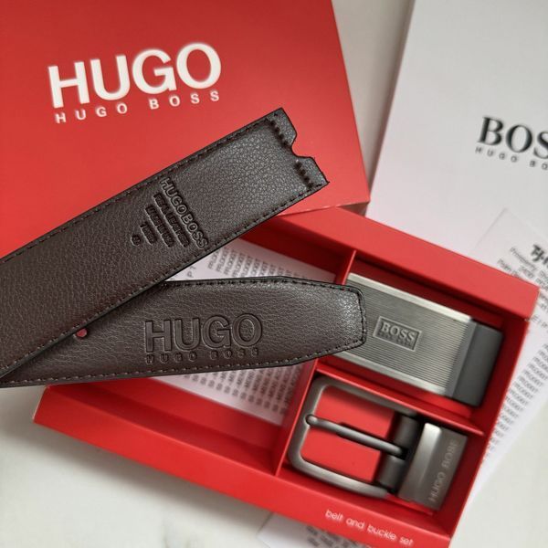 Чоловічий подарунковий набір (ремінь із двома пряжками) H.Boss (218), шкіряний ремінь чоловічий, брендовый ремінь, ремінь шкіряний 218 фото