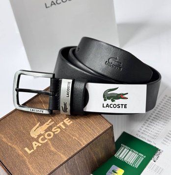 Чоловічий шкіряний брендовий ремінь Lacoste (987), чорний ремінь, шкіряний ремінь Lacoste 987 фото