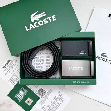 Чоловічий шкіряний ремінь із двома автоматичними пряжками Lacoste (991), подарунковий набір, ремінь чоловічий, брендовый ремінь 991 фото
