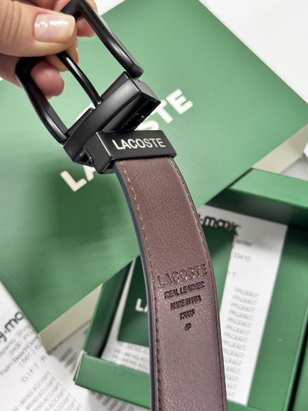 Чоловічий шкіряний ремінь з двома пряжками Lacoste (988-1), подарунковий набір, брендовый ремінь, двосторонній ремінь 988-1 фото
