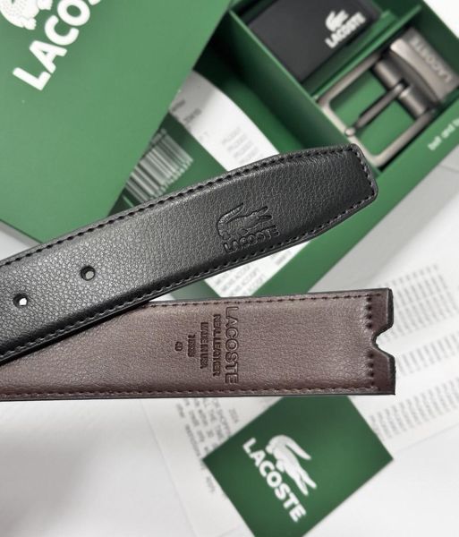 Чоловічий шкіряний ремінь з двома пряжками Lacoste (988-1), подарунковий набір, брендовый ремінь, двосторонній ремінь 988-1 фото