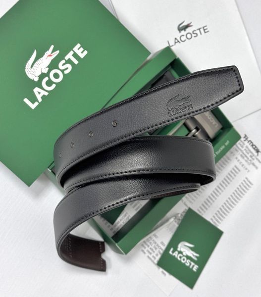 Чоловічий шкіряний ремінь з двома пряжками Lacoste (988-1), подарунковий набір, брендовый ремінь, двосторонній ремінь 988-1 фото