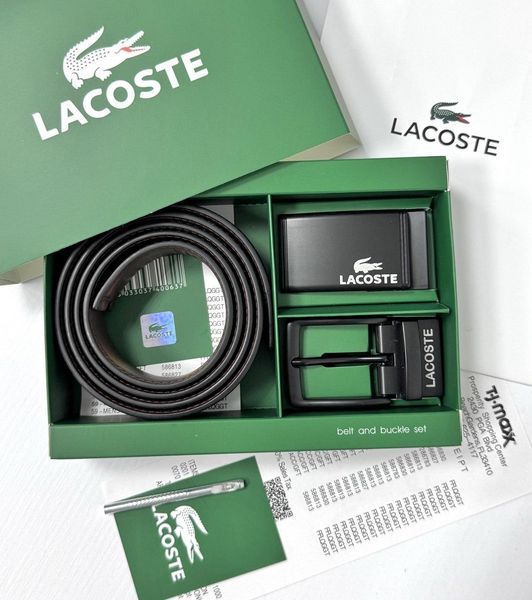 Чоловічий шкіряний ремінь з двома пряжками Lacoste (988-1), подарунковий набір, брендовый ремінь, двосторонній ремінь 988-1 фото