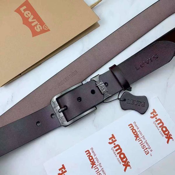 Чоловічий шкіряний брендовий ремінь Levis (коричневий), стильний ремінь, натуральна шкіра, ремінь у подарунковій упаковці 515 фото