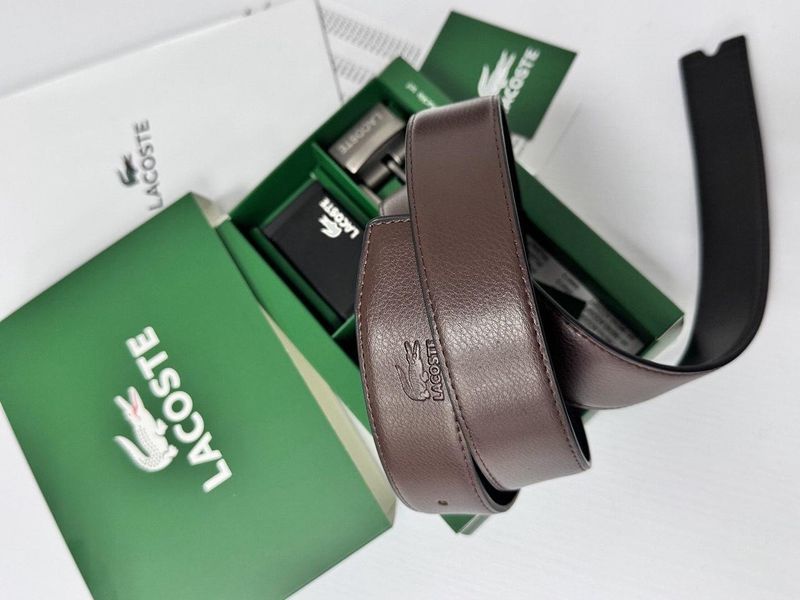 Чоловічий шкіряний ремінь з двома пряжками Lacoste (988-1), подарунковий набір, брендовый ремінь, двосторонній ремінь 988-1 фото