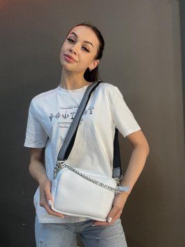 Женская белая кожаная сумка кросс-боди SW100-4, женская сумка через плечо, натуральная кожа флотар SW100-4 фото